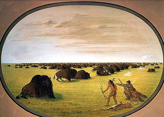 Catlin y un indio atacando a un búfalo - George Catlin