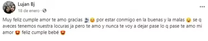 El posteo de la principal acusada, dos meses antes del asesinato. El posteo de la principal acusada, dos meses antes del asesinato.