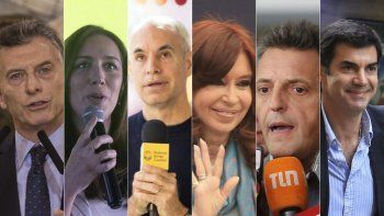 Protagonistas de la carrera electoral de 2019. Macri, Vidal, Larreta, Cristina, Massa y Urtubey.