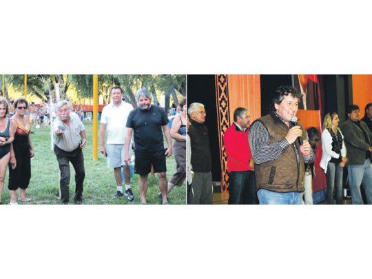 Carlos Soria y su candidato a vice, Alberto Weretilneckm, juegan al tejo durante una visita de campaña en el interior provincial. El radical Barbeito recaló en General Roca para cerrar la campaña de cara al domingo.