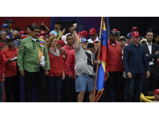 Diego Maradona participó del acto de cierre de campaña este jueves junto a Nicolás Maduro.