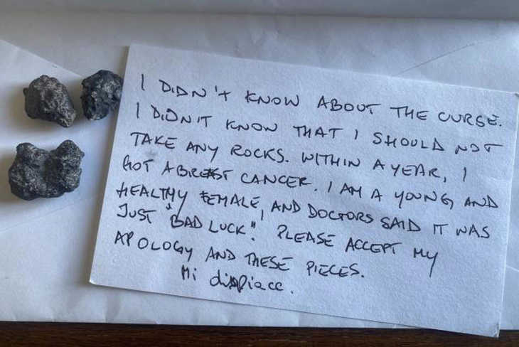 The letter sent by the woman who stole stones in Pompeii and then returned them. The letter sent by the woman who stole stones in Pompeii and then returned them.