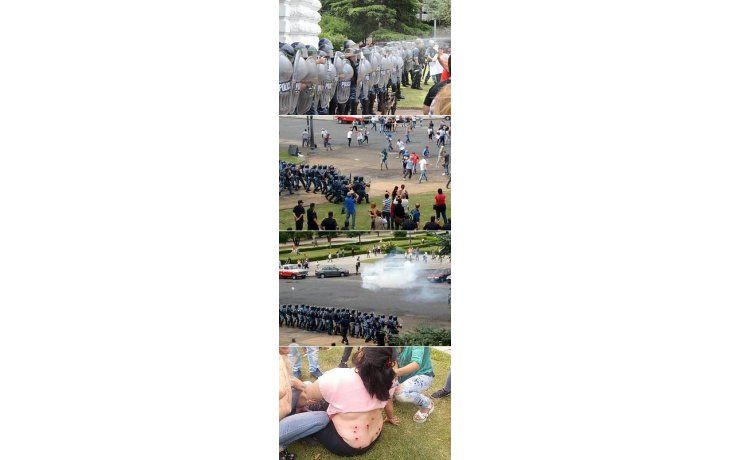 Al menos tres hombres y una mujer resultaron heridos con balas de goma durante la protesta de despedidos frente la Municipalidad de La Plata.