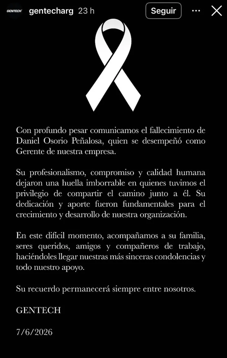 El comunicado difundido por la empresa Gen Tech.