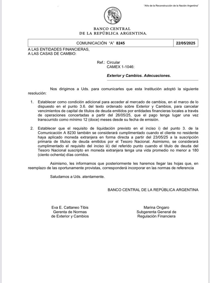 El comunicado del BCRA de este jueves. El comunicado del BCRA de este jueves.
