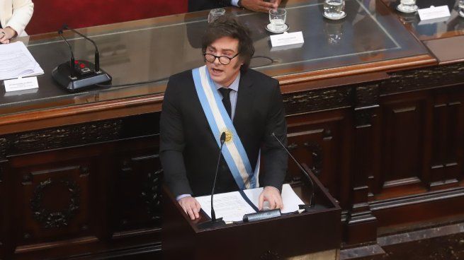 Javier Milei durante la apertura de sesiones en el Congreso.