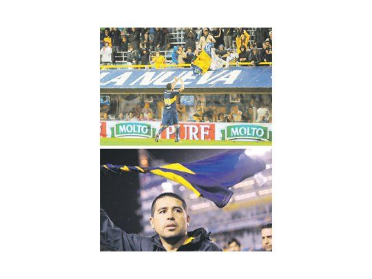 Riquelme es reemplazado y se despide diciendo adiós con las palmas de sus manos ante la ovación del público de Boca. Después, se va revoleando la  camiseta como un hincha más.