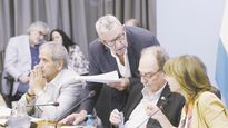 Dictamen. Carlos Heller, Sergio Palazzo y Julio Cobos, ayer en comisión de Presupuesto y Hacienda de Diputados.