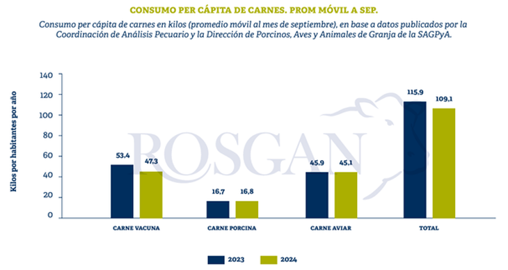According to data published by the SAGPyA, beef consumption fell in the first nine months of the year to an average of 47.3 kilos per capita