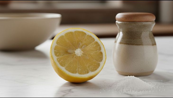 Lemon has disinfectant properties and neutralizes odors, while salt acts as a soft abrasive to remove difficult dirt.