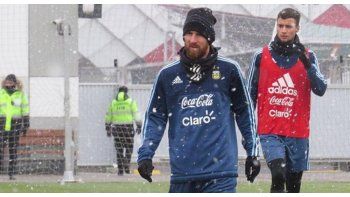 Messi subió a su cuenta en Instagram una foto del entrenamiento bajo la nieve.