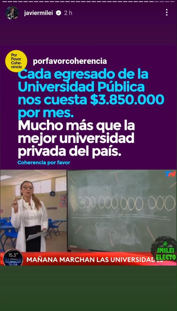 El mensaje reposteado por el Presidente en su cuenta oficial de Instagram. El mensaje reposteado por el Presidente en su cuenta oficial de Instagram.