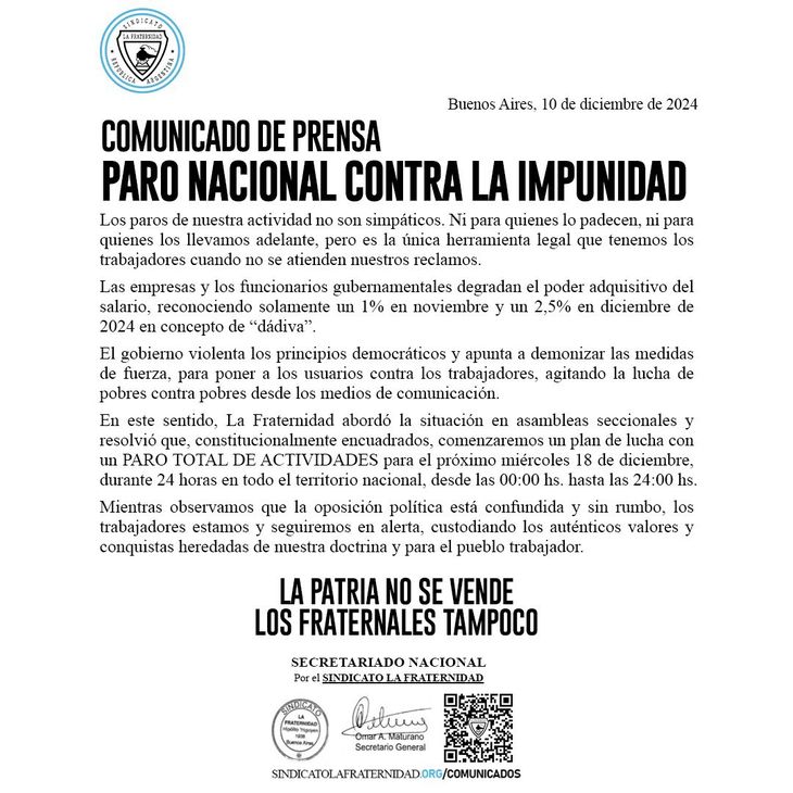 The official statement published by La Fraternidad on its social networks. The official statement published by La Fraternidad on its social networks.