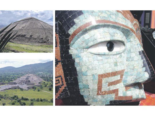 La Pirámide del Sol es la preferida por los turistas (arriba y abajo). En la zona, los habitantes aún trabajan la piedra de obsidiana como lo hacían sus antepasados (derecha).