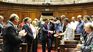 President Luis Lacalle Pou at his entrance to the plenary session of Parliament. President Luis Lacalle Pou at his entrance to the plenary session of Parliament.