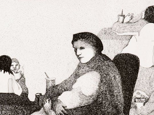 Emilia Gutiérrez. Uno de sus dibujos de bares que expone Vasari.