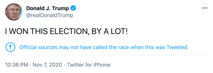 One of Trump's many tweets, after the results were known showing Joe Biden as the winner.