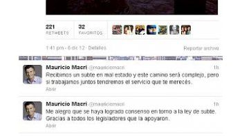 Luego de casi 10 horas de negociaciones y tras la sanción del traspaso del subte, Mauricio Macri publicó dos mensajitos en Twitter.