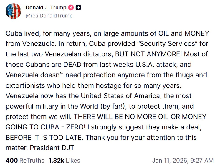 El mensaje de Trump de este domingo desde Truth Social. El mensaje de Trump de este domingo desde Truth Social.