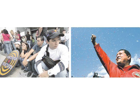 Los trabajadores de RCTV protestaron ayer frente a la sede de la emisora por la decisión del Gobierno de Venezuela de retirar al canal de la grilla de cables (izquierda). Hugo Chávez (derecha) ya la había sacado de la televisión abierta en 2007, lo que supuso entonces un serio perjuicio para empleados, artistas y periodistas.