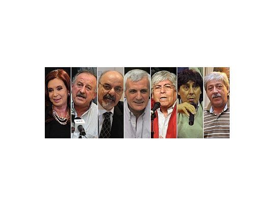 Cristina de Kirchner, Hugo Yasky, Carlos Tomada, Antonio Caló, Hugo Moyano, Pablo Micheli y Eduardo Buzzi