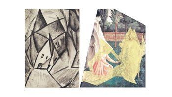 ámbito.com | “Pueblo de Noche”  (1918)  carbonilla sobre papel del artista alemán Kurt Schwitters que integra la imperdible muestra  “El Círculo Caminando Tranquilo”. “Oro Flexible”(2013), lapicera dorada sobre offset de la prestigiosa y cotizada artista brasileña Lau