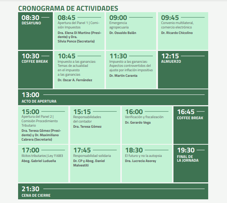 The schedule of activities for Tax Day.