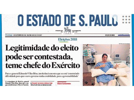 PRONUNCIAMIENTO. O Estado de Sao Paulo dio ayer el principal titular de su portada a los comentarios de tono político del jefe del Ejército, Eduardo Villas Bôas.