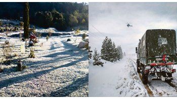 Todo blanco. La nieve llegó a Misiones y dejó un manto blanco (izquierda). En Bariloche, aún hay turistas varados por el temporal (derecha).