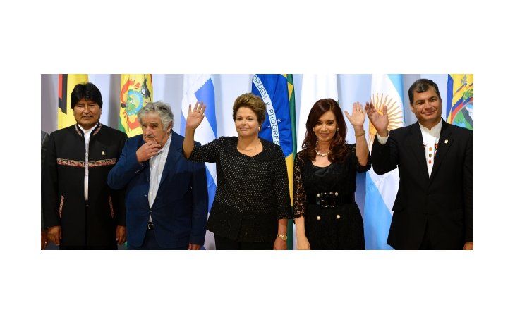 Los presidentes: Evo Morales, José Mujica, Dilma Rousseff, Cristina de Kirchner y Rafael Correa.