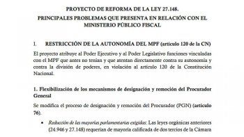 ámbito.com | Facsímil del documento elaborador por trabajadores del Ministerio Público Fiscal contra la reforma que propone el Gobierno nacional.