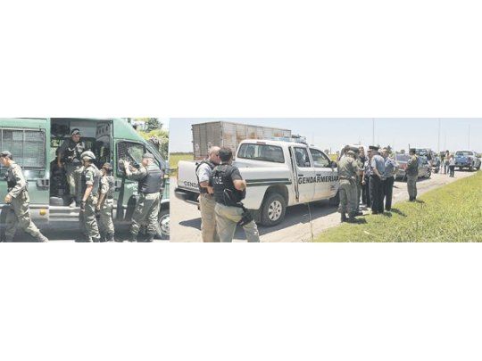Gendarmes en el hospital Cullen, donde internaron al efectivo herido en el enfrentamiento con los presuntos prófugos, intensamente buscados. Un despliegue de proporciones dispuso el Gobierno ayer en la provincia de Santa Fe para buscar a los tres prófugos tras un enfrentamiento.
