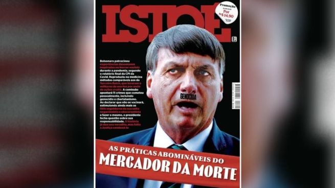 Bolsonaro a lo Hitler, con la palabra genocida como bigote, en la portada de la última edición de IstoÉ.