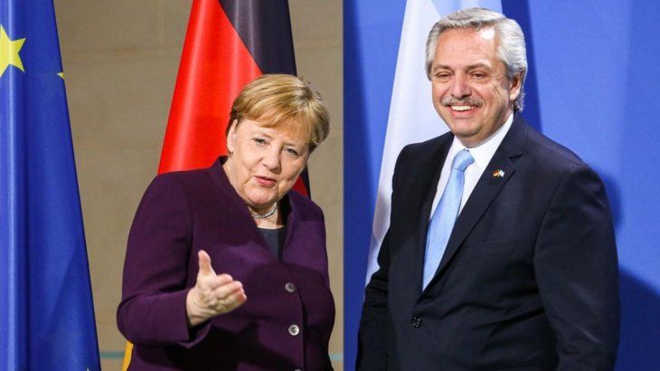 La canciller alemana, Angela Merkel y el presidente Alberto Fernández.&nbsp;