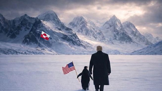 &nbsp;“Hacé las paces con el pingüino”, dice el texto que acompaña a la imagen en la que se ve a Trump caminando junto al animal.&nbsp;