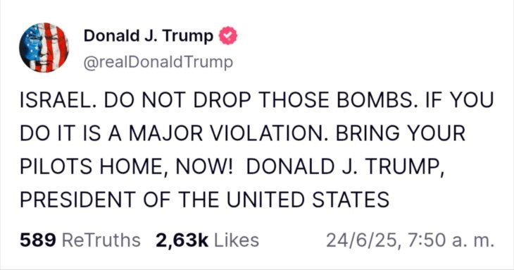 Trump sent his message to Israel through social truth. Trump sent his message to Israel through social truth.