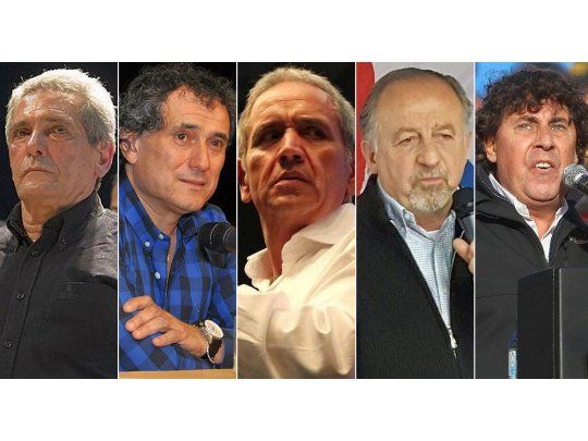 Carlos Acuña (CGT), Sergio Sasia (UF), Sergio Palazzo (Bancaria -CPSF), Hugo Yasky (CTA de los Argentinos) y Pablo Micheli (CTA Autónoma).