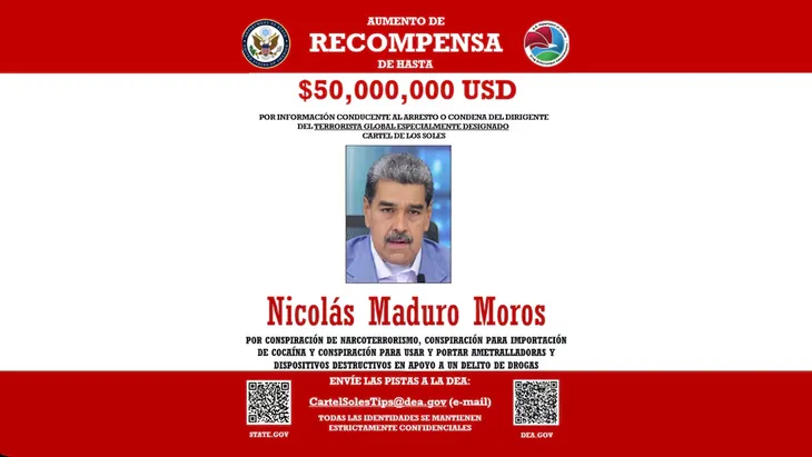 Estados Unidos impuso una recompensa por la captura de Maduro a 50 millones de dólares. Estados Unidos impuso una recompensa por la captura de Maduro a 50 millones de dólares.