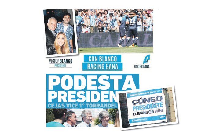 ámbito.com | Víctor Blanco, Pablo Podestá y Mariano Cuneo Libarona pulsean por presidir la “academía”. Los dos primeros  protagonizan un duelo donde se entrecruzan actores que, fuera de Racing, están en trincheras políticas enfrentadas.
