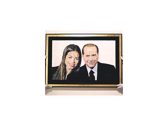 La obra «Silvio & Ruby» (Silvio Berlusconi y la joven marroquí Karima El Mahroug), del artista israelí Dodi Reifenberg que la casa Edward Cutler de Milán subastará en mayo.