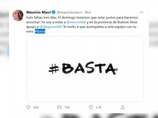 Mauricio Macri manifestó su voto en las redes sociales 
