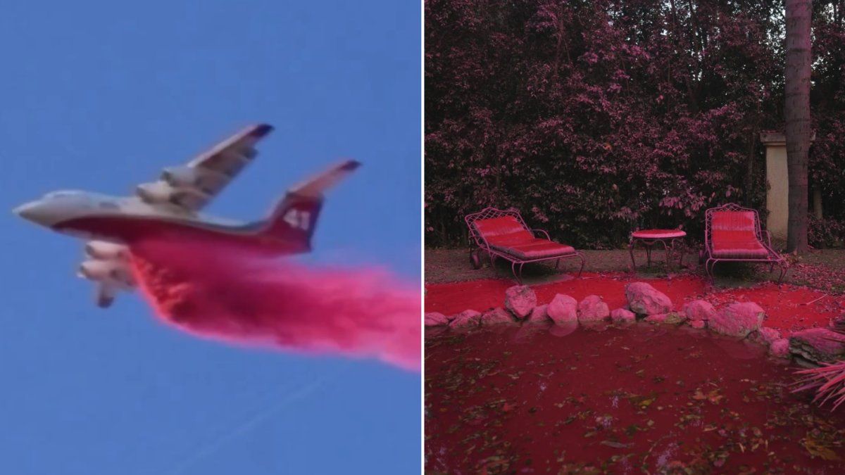 What is and how does the pink powder used to fight fires in Los Angeles work?