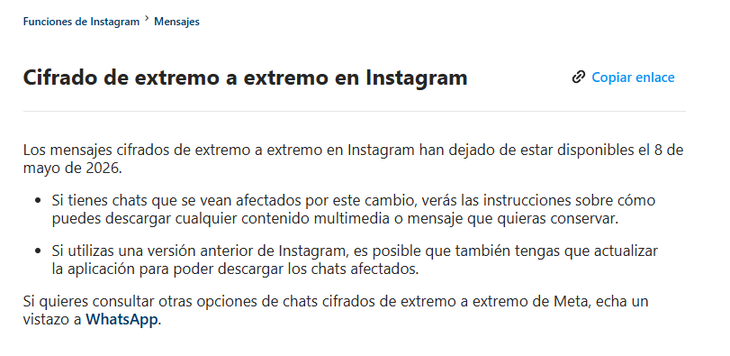 El comunicado oficial de Instagram sobre el fin de esta función. El comunicado oficial de Instagram sobre el fin de esta función.