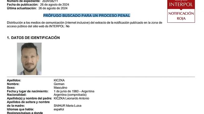 El alerta roja emitida por Interpol.&nbsp;