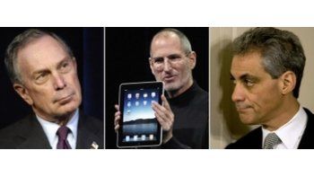 Michael Bloomberg, Steve Jobs y Rahm Emanuel.