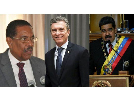El presidente de Dominica, Charles Savarin, y sus pares de Argentina Mauricio Macri, y de Venezuela, Nicolás Maduro.