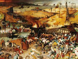 El triunfo de la Muerte1562 - 1563. Obra moral que muestra el triunfo de la Muerte sobre las cosas mundanas, simbolizado a través de un gran ejército de esqueletos arrasando la Tierra