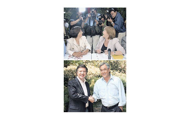 ámbito.com | Michelle Bachelet se hizo ver ayer con la democristiana Soledad Alvear, mientras su rival para el ballottage, Sebastián Piñera (abajo), formalizó su alianza con Joaquín Lavín.