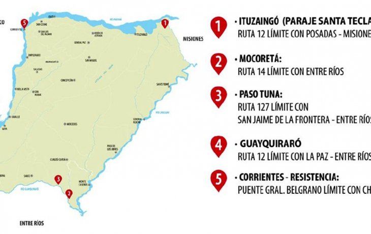 Puntos donde se realizará el hisopado en la provincia de Corrientes.