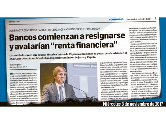 Renta Financiera. Este diario anticipó ayer que sería aceptada